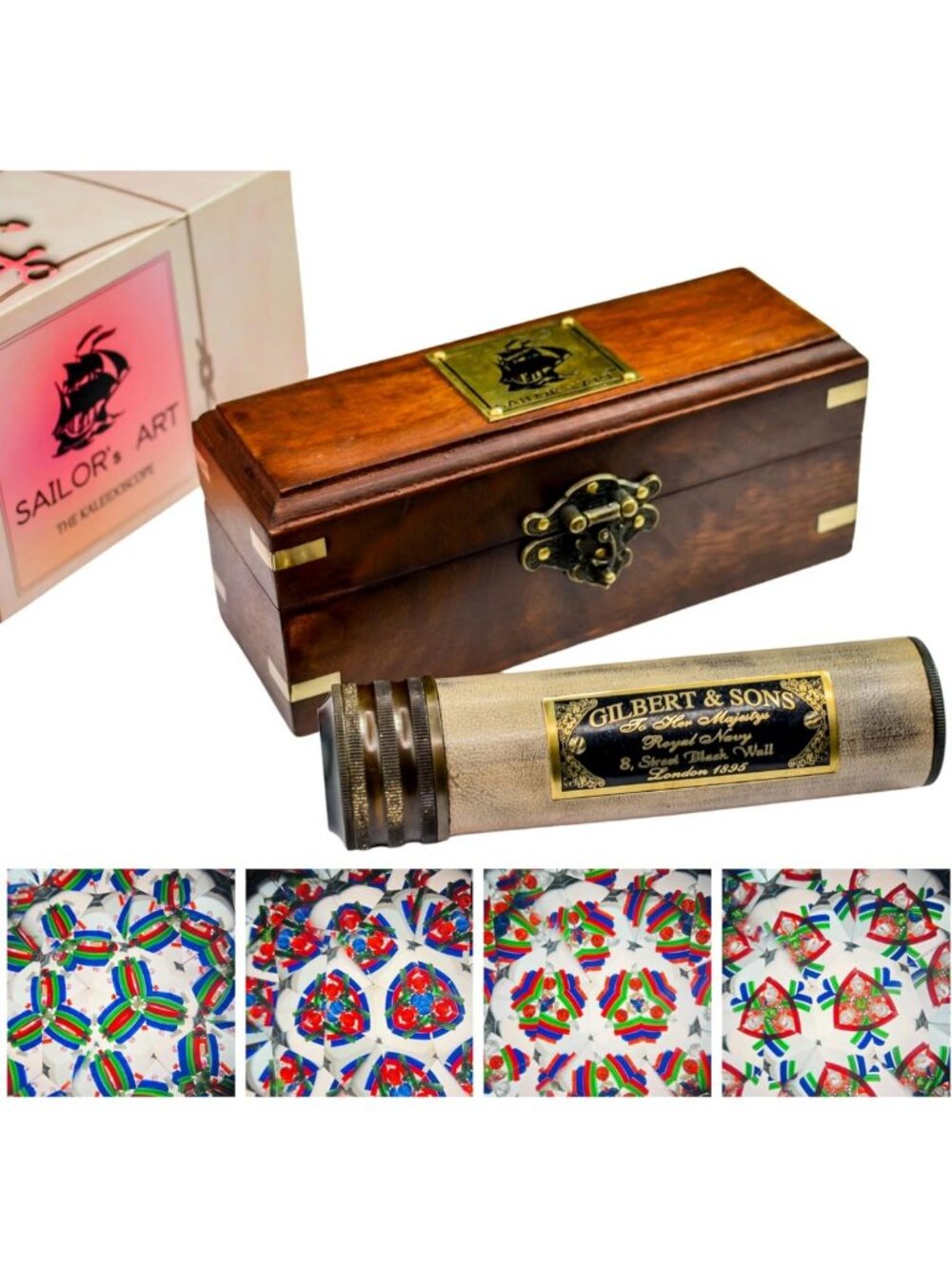 Handmade Vintage Kaleidoscope with Wooden Box - Antique Educational Gift Décor